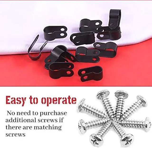 Alt view image 6 of 7 - Hilitchi 120Pcs Plastic Cable Clamp R Type Screw Mounting Cord Fastener Cable Clips with Screws for Wire Management Cable Conduit (1/2, Black)