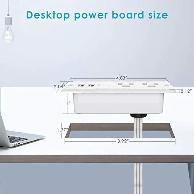Alt view image 5 of 6 - Recessed Power Strip with USB,Flat Plug Ultra Thin Extension Cord,Furniture Desktop Charging Station for Side Table,End Table,Flush-Mount Desk Outlet Power Grommet with 9.85ft Cord(White)