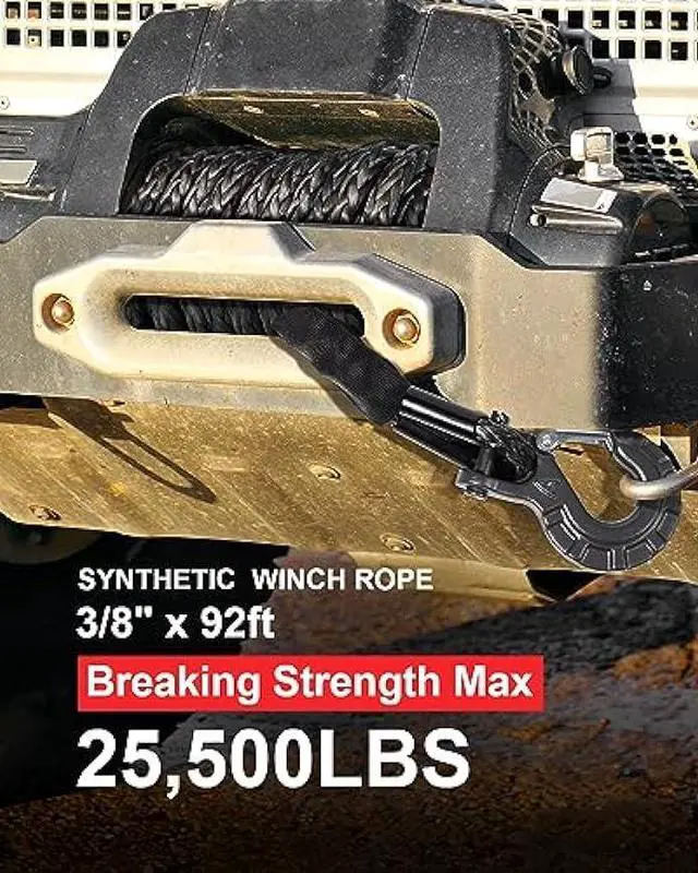 Alt view image 2 of 7 - DAYDOOR 3/8'' x 92ft Synthetic Winch Rope, 25,500 Lbs Winch Rope Cable Kit, Winch Line Replacement with Protective Sleeve and Heavy Duty Forged Winch Hook for 4WD Off Road Vehicle Truck ATV UTV