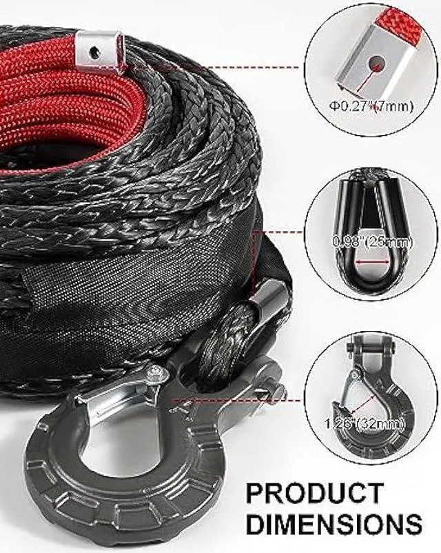 Alt view image 6 of 7 - DAYDOOR 3/8'' x 92ft Synthetic Winch Rope, 25,500 Lbs Winch Rope Cable Kit, Winch Line Replacement with Protective Sleeve and Heavy Duty Forged Winch Hook for 4WD Off Road Vehicle Truck ATV UTV