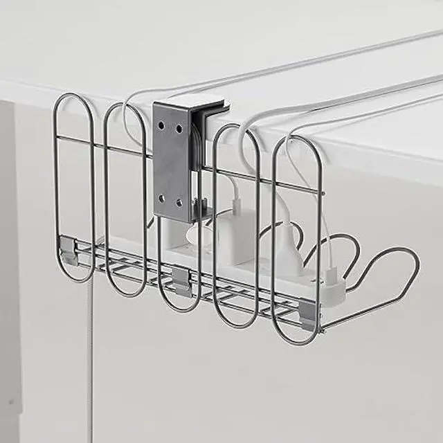 Main image of CarryUp Under Desk Cable Tray, No Drill Wire Management Clamp, Computer Cord Organizer for Under Desk, Rack Cable Hider & Holder, Cord Keepers for Home Office Organization, Grey, Powder Coated Metal