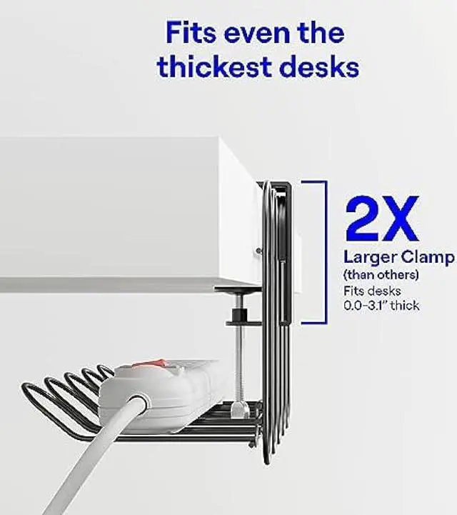 Alt view image 3 of 6 - CarryUp Under Desk Cable Tray, No Drill Wire Management Clamp, Computer Cord Organizer for Under Desk, Rack Cable Hider & Holder, Cord Keepers for Home Office Organization, Grey, Powder Coated Metal