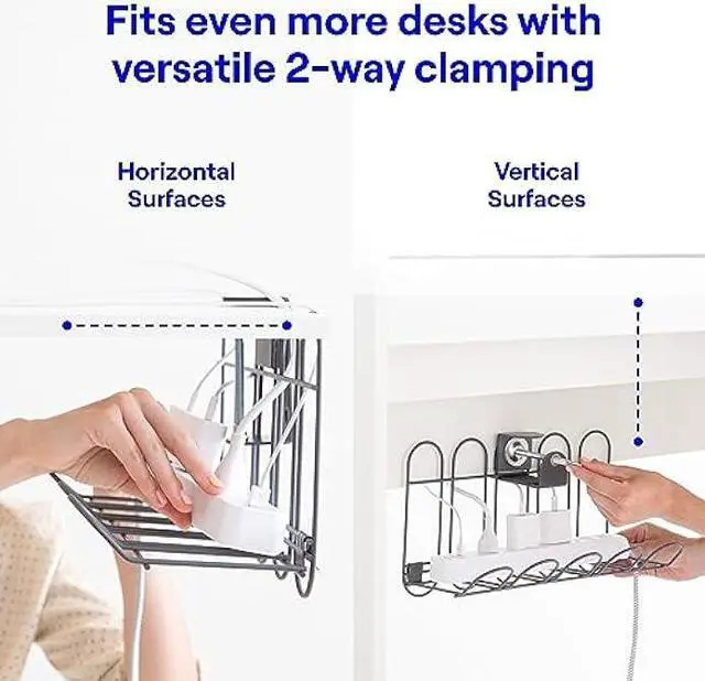 Alt view image 4 of 6 - CarryUp Under Desk Cable Tray, No Drill Wire Management Clamp, Computer Cord Organizer for Under Desk, Rack Cable Hider & Holder, Cord Keepers for Home Office Organization, Grey, Powder Coated Metal
