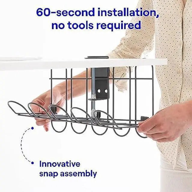 Alt view image 5 of 6 - CarryUp Under Desk Cable Tray, No Drill Wire Management Clamp, Computer Cord Organizer for Under Desk, Rack Cable Hider & Holder, Cord Keepers for Home Office Organization, Grey, Powder Coated Metal