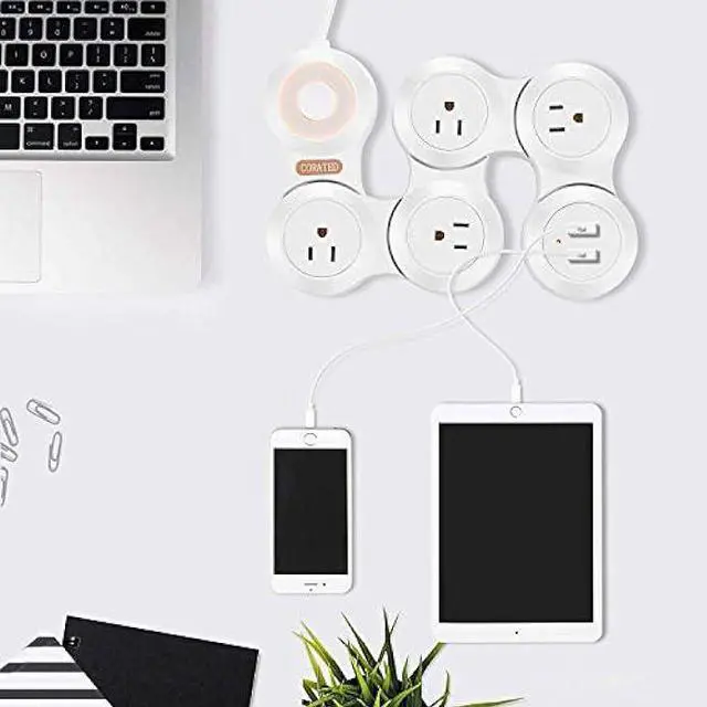 Alt view image 6 of 6 - Flexible Surge Protector Power Strip with 2 USB Ports and 4 Outlets for Home, Office and Travel (9Ft Long Cord, White)