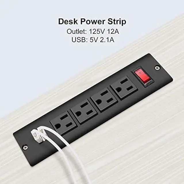 Alt view image 2 of 6 - Recessed Power Strip with USB Flush Mount Power Outlet Built in Desktop Power Extension Cord Plug for Countertop Kitchen Drawer Conference Cabinet Nightstand Desk.