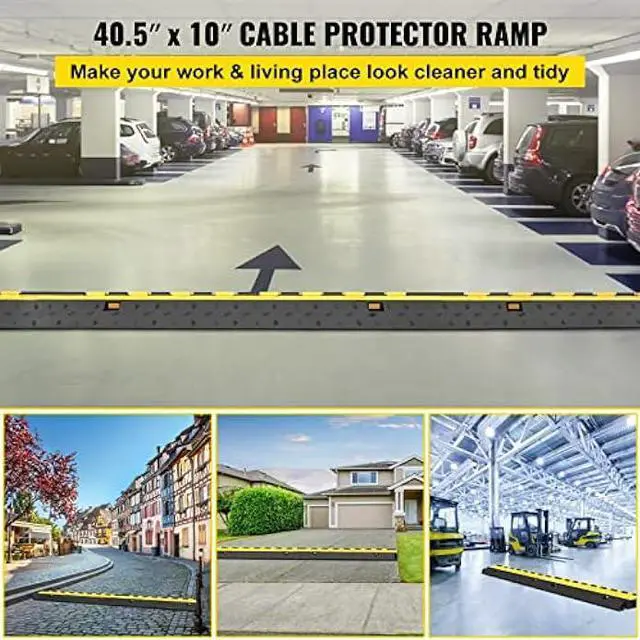 Alt view image 2 of 7 - Happybuy 4 Pack Rubber Cable Protector Ramp 2 Channel Heavy Duty 66000lbs Load Capacity Cable Wire Cord Cover Ramp Speed Bump Driveway Hose Cable Ramp Protective Cover
