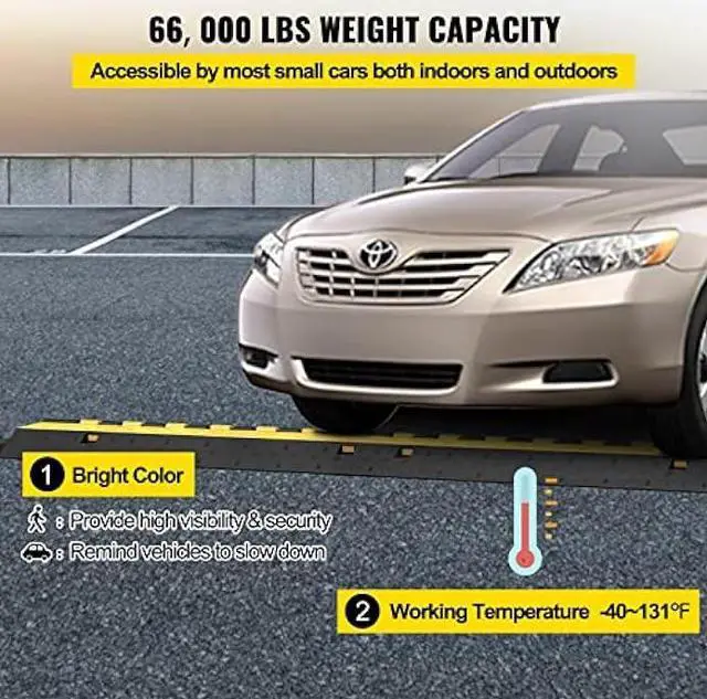 Alt view image 4 of 7 - Happybuy 4 Pack Rubber Cable Protector Ramp 2 Channel Heavy Duty 66000lbs Load Capacity Cable Wire Cord Cover Ramp Speed Bump Driveway Hose Cable Ramp Protective Cover