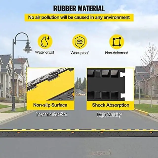 Alt view image 5 of 7 - Happybuy 4 Pack Rubber Cable Protector Ramp 2 Channel Heavy Duty 66000lbs Load Capacity Cable Wire Cord Cover Ramp Speed Bump Driveway Hose Cable Ramp Protective Cover