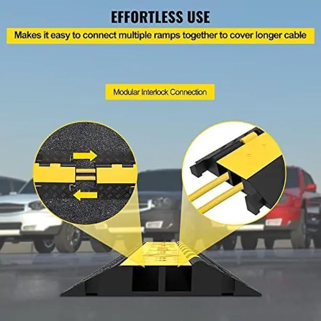 Alt view image 6 of 7 - Happybuy 4 Pack Rubber Cable Protector Ramp 2 Channel Heavy Duty 66000lbs Load Capacity Cable Wire Cord Cover Ramp Speed Bump Driveway Hose Cable Ramp Protective Cover