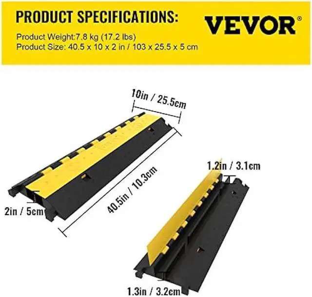 Alt view image 7 of 7 - Happybuy 4 Pack Rubber Cable Protector Ramp 2 Channel Heavy Duty 66000lbs Load Capacity Cable Wire Cord Cover Ramp Speed Bump Driveway Hose Cable Ramp Protective Cover