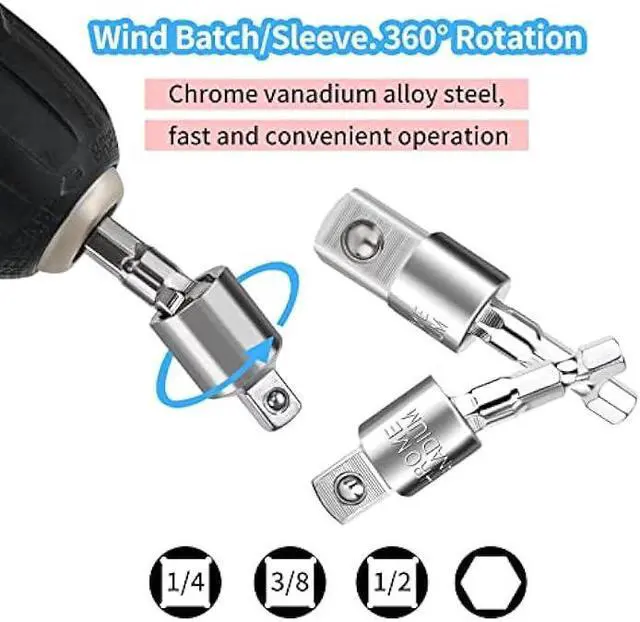 Alt view image 6 of 7 - Flexible Drill Bit Extension Set, 105° Right Angle Drill Attachment, 1/4 3/8 1/2 Hex Shank Impact Driver Socket Adapter Rotatable Socket, Bendable Drill Bit Extension and Screwdriver Bit Kit