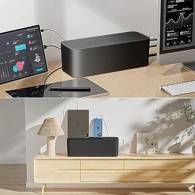 Alt view image 4 of 7 - YECAYE 2 Pack Cable Management Box, Pet Friendly Cable Box Organizer for Home & Office, Child-Proof Floor Cord Cover, Cord Management and Cord Hider, Black