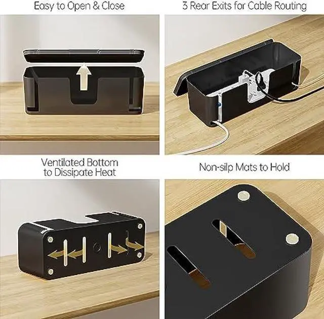 Alt view image 7 of 7 - YECAYE 2 Pack Cable Management Box, Pet Friendly Cable Box Organizer for Home & Office, Child-Proof Floor Cord Cover, Cord Management and Cord Hider, Black