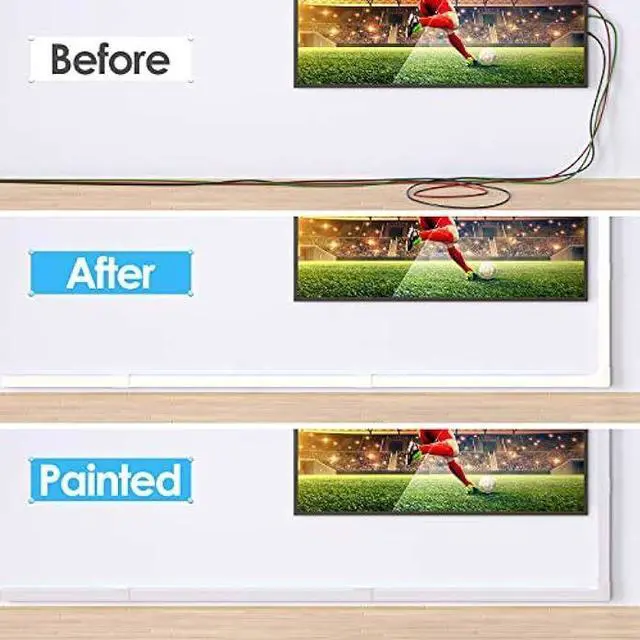 Alt view image 5 of 6 - Yecaye 125 Large Cable Concealer - Paintable Cord Cover Wall Cable Management System - PVC Wire Hide - Cable Raceway Kit for Wall Mount TV Office Home, 8X L15.7 W1.18 H0.67, CMC03-Large, White