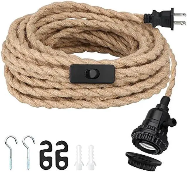 Main image of Zevnico 16.5FT Pendant Light Kit, Hanging Lights with Plug in Cord & Switch, Hemp Rope Swag E26 Socket Pendant Lamp, Extension Lantern Cable Vintage Farmhouse Industrial Retro DIY Decoration Fixtures