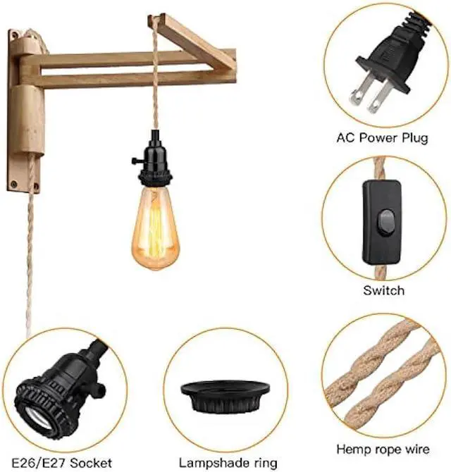 Alt view image 4 of 7 - Zevnico 16.5FT Pendant Light Kit, Hanging Lights with Plug in Cord & Switch, Hemp Rope Swag E26 Socket Pendant Lamp, Extension Lantern Cable Vintage Farmhouse Industrial Retro DIY Decoration Fixtures