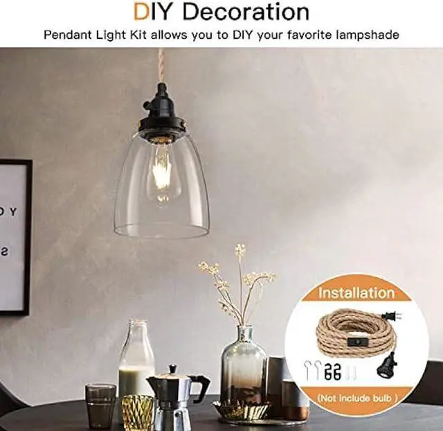 Alt view image 7 of 7 - Zevnico 16.5FT Pendant Light Kit, Hanging Lights with Plug in Cord & Switch, Hemp Rope Swag E26 Socket Pendant Lamp, Extension Lantern Cable Vintage Farmhouse Industrial Retro DIY Decoration Fixtures