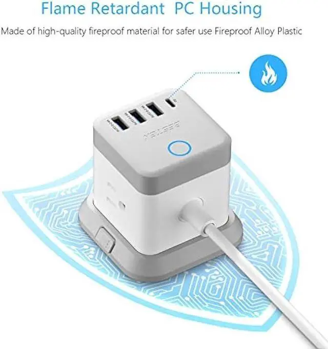 Alt view image 3 of 7 - BESTEK Power Strip with USB, Vertical Cube Mountable Power Outlet Extender with 3 Outlets, 3 USB & 1 USB-C PD20W Ports, 5 Feet Extension Cord Flat Plug and Detachable Base for Easy Mounting
