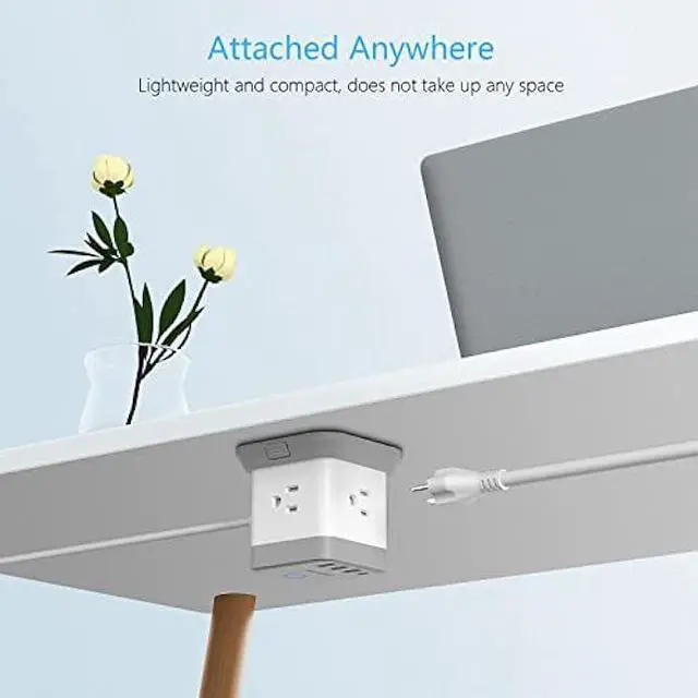 Alt view image 6 of 7 - BESTEK Power Strip with USB, Vertical Cube Mountable Power Outlet Extender with 3 Outlets, 3 USB & 1 USB-C PD20W Ports, 5 Feet Extension Cord Flat Plug and Detachable Base for Easy Mounting