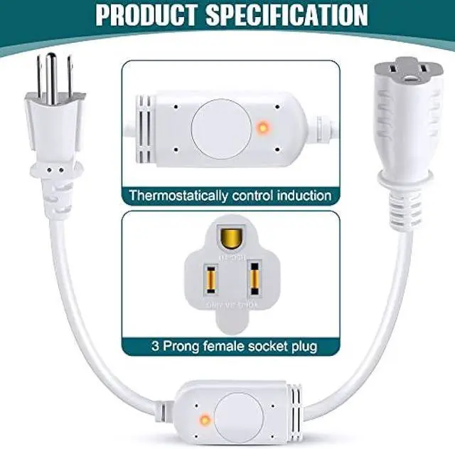 Alt view image 2 of 7 - Thermostat Extension Cord On at 32 F/ 50 F, Thermostatically Controlled Self Regulating Extension Power Cable Compatible with Thermal Outlet Plug for Cold Weather Pond De icers