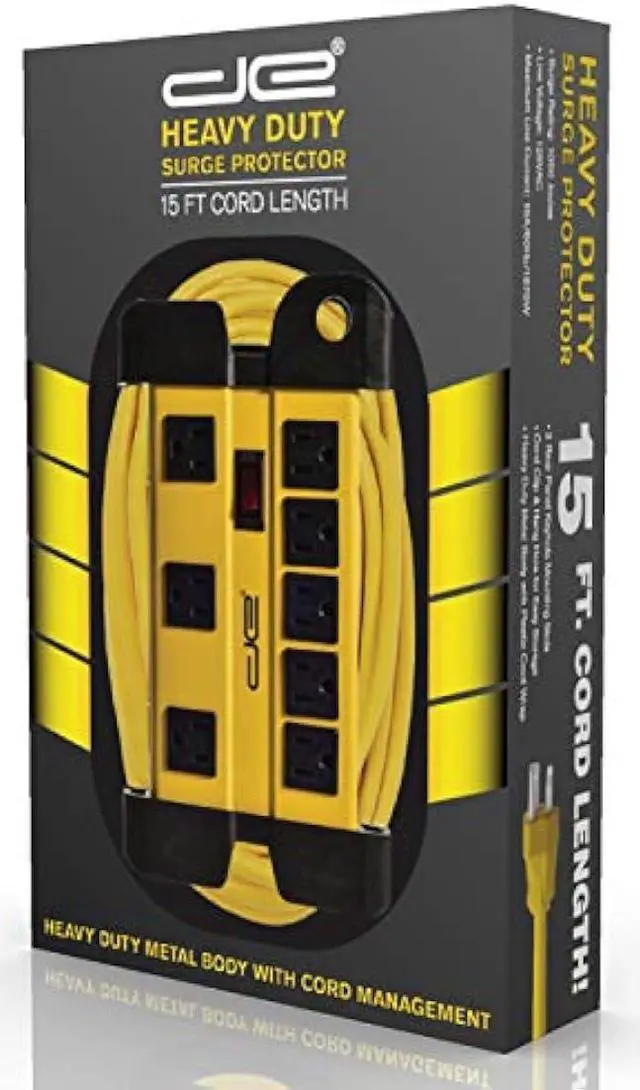 Alt view image 2 of 7 - Digital Energy 15 Foot Long Surge Protector 8-Outlet Heavy Duty Metal Mountable 1050 Joules Protection Extension Cord Power Strip with Cord Management, 15 Foot Long Extension Cord, UL Listed