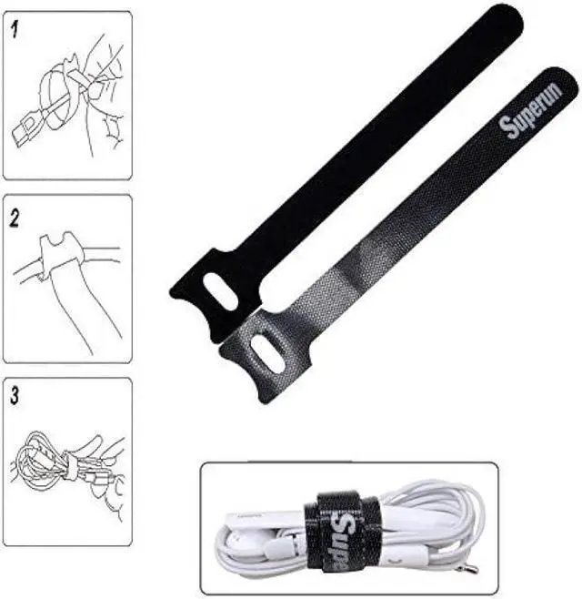 Alt view image 4 of 5 - Superun 50 Pcs Black 10 Inch Fastening Cable Ties Reusable Cord Organizer, Adjustable Hook and Loop Wire Wrap Cable Management