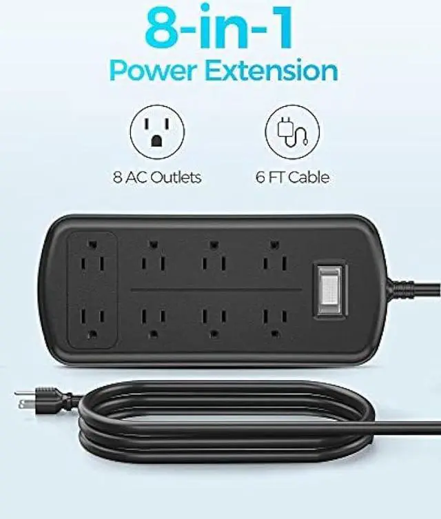 Alt view image 2 of 6 - Outdoor Power Strip 8 Outlets, Weatherproof Surge Protector with 6 FT Extension Cord, IPX6 Waterproof, 1875W Overload Protection, Mountable Outlet Extender for Home Patio and Garden, Black