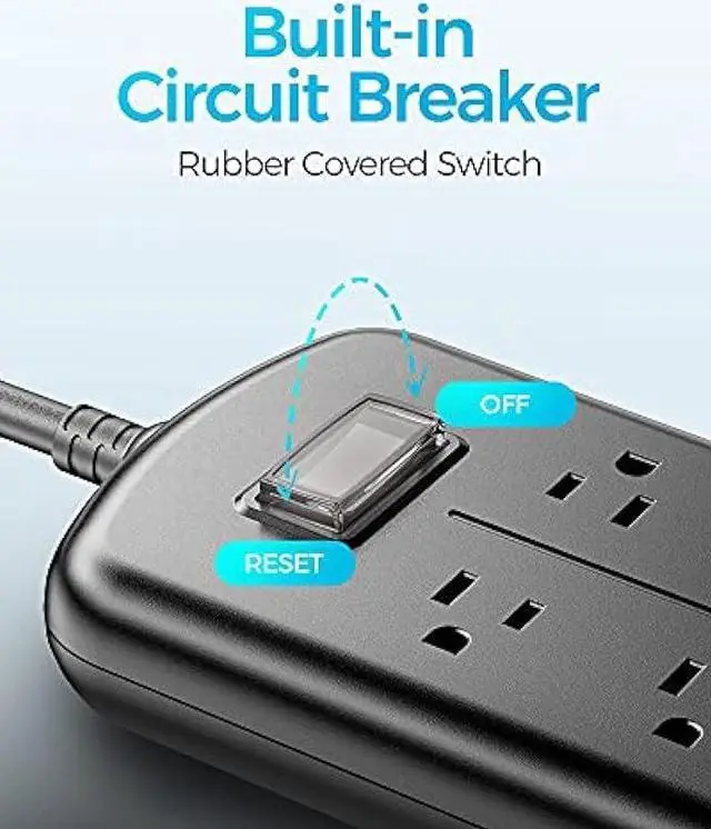 Alt view image 5 of 6 - Outdoor Power Strip 8 Outlets, Weatherproof Surge Protector with 6 FT Extension Cord, IPX6 Waterproof, 1875W Overload Protection, Mountable Outlet Extender for Home Patio and Garden, Black
