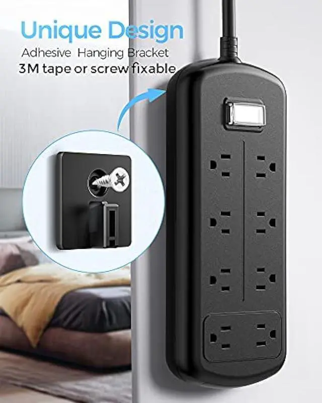 Alt view image 6 of 6 - Outdoor Power Strip 8 Outlets, Weatherproof Surge Protector with 6 FT Extension Cord, IPX6 Waterproof, 1875W Overload Protection, Mountable Outlet Extender for Home Patio and Garden, Black