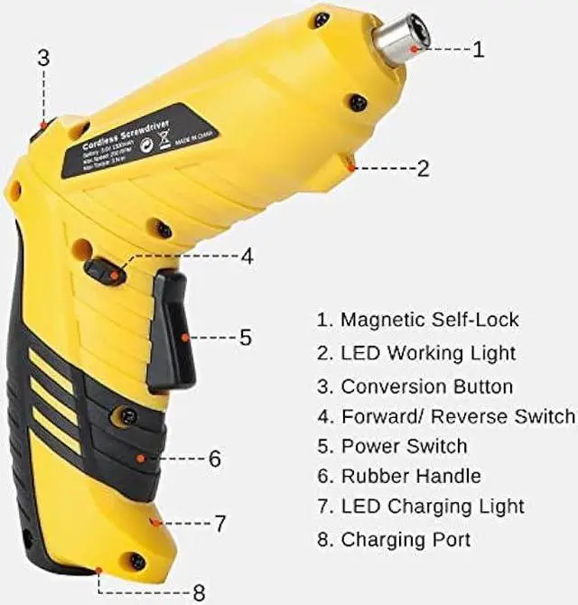 Alt view image 3 of 5 - SainSmart Cordless Electric Screwdriver with Rechargeable 3.6v Lithium Battery and 1/4 Hex Chuck, Includes 45pcs Bits, 1 Extension Rod and 1 USB Cable