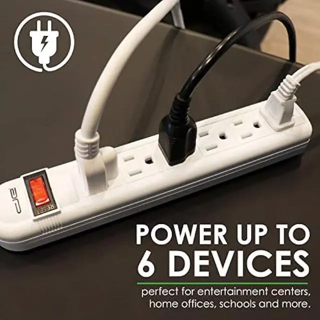 Alt view image 2 of 6 - 15 Ft 6 Outlet Surge Protector Power Strip: Multiple Electrical Outlet Safety Circuit Breaker has 15 Foot Long Extension Cord, Lighted On Off Switch, ETL Listed. Commercial, Business, Home, Office Use