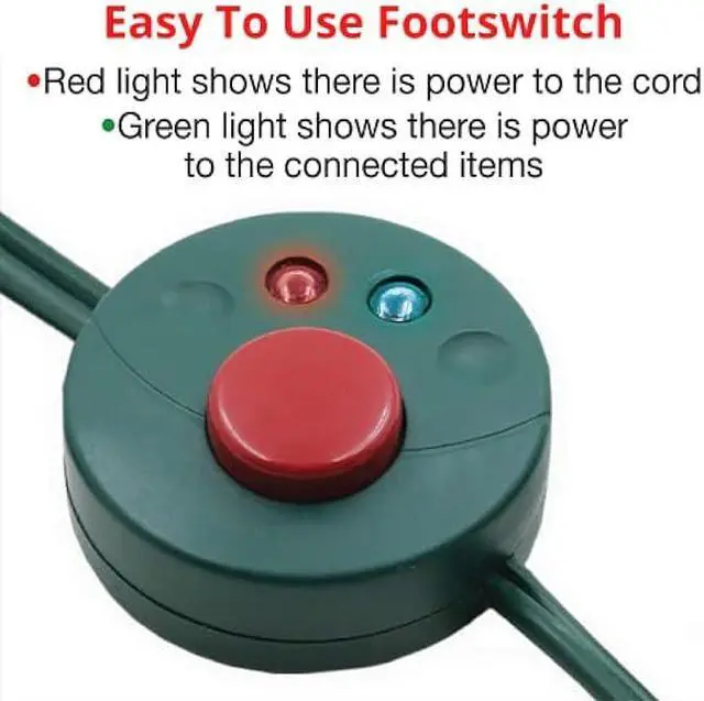 Alt view image 2 of 4 - Clear Power Indoor Extension Cord - 9 FT, Green | 3 Outlet, 16/2 SPT-2, with Lighted Footswitch, Perfect for Christmas Lights and Holiday Decorations (CP10028)