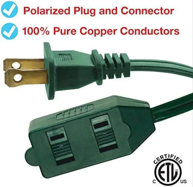 Alt view image 3 of 4 - Clear Power Indoor Extension Cord - 9 FT, Green | 3 Outlet, 16/2 SPT-2, with Lighted Footswitch, Perfect for Christmas Lights and Holiday Decorations (CP10028)