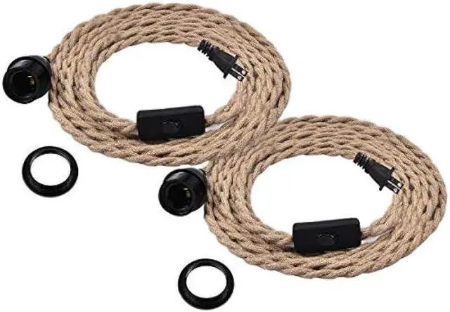 Main image of 2 Pack Industrial Pendant Light Cords, 15Ft Plug in Hanging Light Kit with Switch, E26 Vintage Twisted Hemp Rope Pendant Lighting for Farmhouse, Pendant Light Extension, Cable DIY