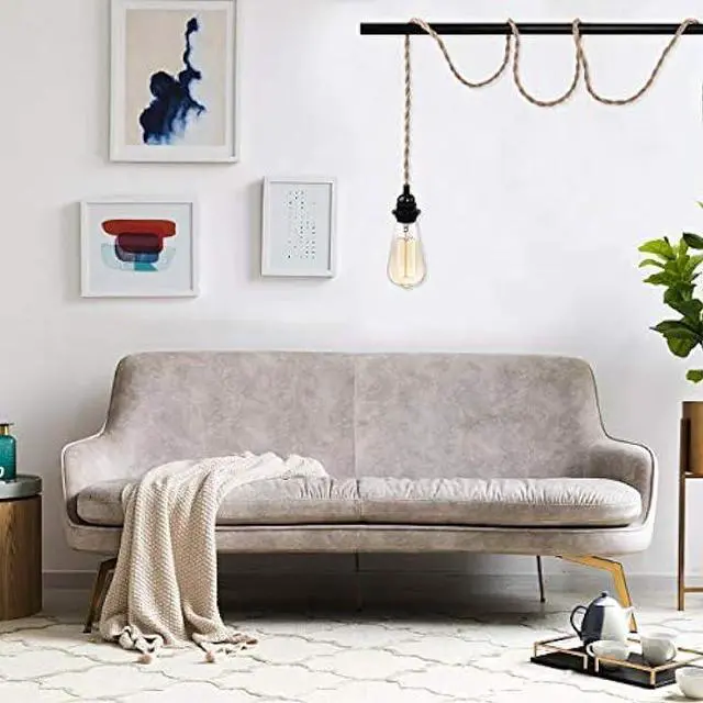 Alt view image 2 of 7 - 2 Pack Industrial Pendant Light Cords, 15Ft Plug in Hanging Light Kit with Switch, E26 Vintage Twisted Hemp Rope Pendant Lighting for Farmhouse, Pendant Light Extension, Cable DIY