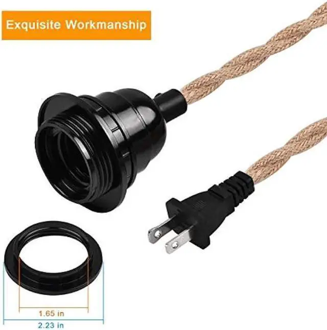 Alt view image 4 of 7 - 2 Pack Industrial Pendant Light Cords, 15Ft Plug in Hanging Light Kit with Switch, E26 Vintage Twisted Hemp Rope Pendant Lighting for Farmhouse, Pendant Light Extension, Cable DIY