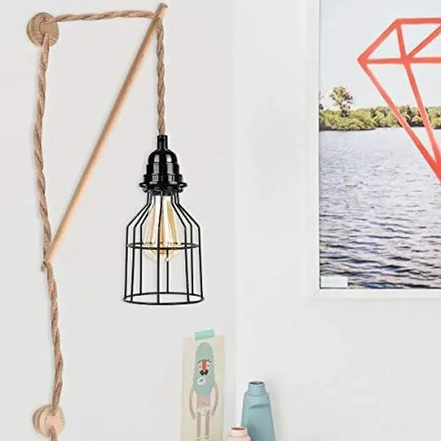 Alt view image 6 of 7 - 2 Pack Industrial Pendant Light Cords, 15Ft Plug in Hanging Light Kit with Switch, E26 Vintage Twisted Hemp Rope Pendant Lighting for Farmhouse, Pendant Light Extension, Cable DIY