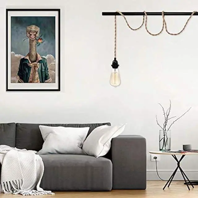 Alt view image 7 of 7 - 2 Pack Industrial Pendant Light Cords, 15Ft Plug in Hanging Light Kit with Switch, E26 Vintage Twisted Hemp Rope Pendant Lighting for Farmhouse, Pendant Light Extension, Cable DIY