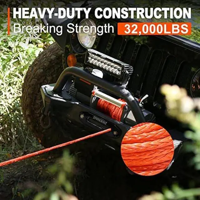 Alt view image 2 of 7 - SPARKWHIZ Synthetic Winch Rope Cable Kit: 1/2 x 100 ft 32000lbs Winch Line Cable with Protective Sleeve + Winch Hook for 4WD Off Road Vehicle Truck SUV UTV ATV