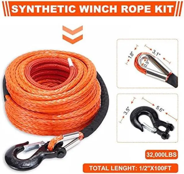 Alt view image 3 of 7 - SPARKWHIZ Synthetic Winch Rope Cable Kit: 1/2 x 100 ft 32000lbs Winch Line Cable with Protective Sleeve + Winch Hook for 4WD Off Road Vehicle Truck SUV UTV ATV