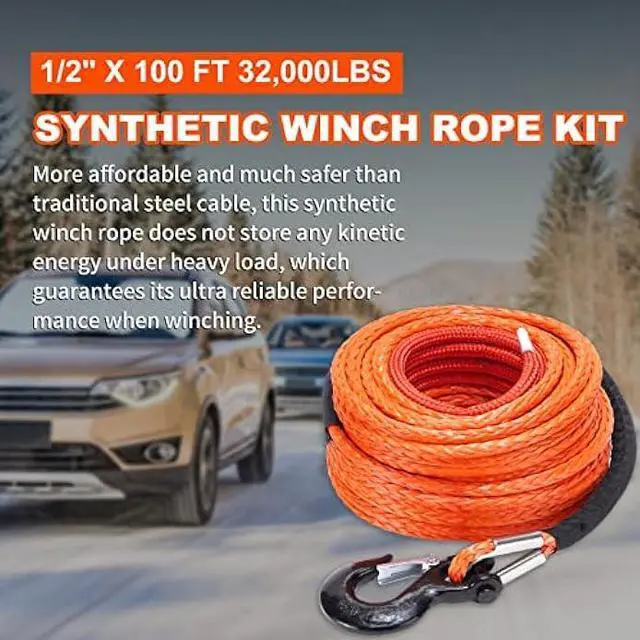 Alt view image 5 of 7 - SPARKWHIZ Synthetic Winch Rope Cable Kit: 1/2 x 100 ft 32000lbs Winch Line Cable with Protective Sleeve + Winch Hook for 4WD Off Road Vehicle Truck SUV UTV ATV