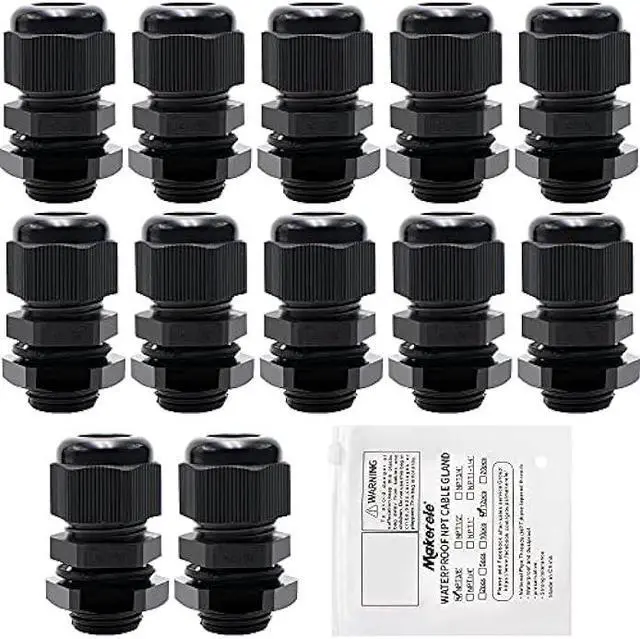 Main image of MAKERELE NPT 3/8 Nylon Cable Glands, IP68 Waterproof Strain Relief Cord Connector