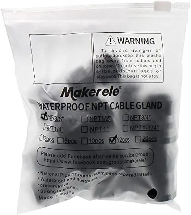 Alt view image 2 of 6 - MAKERELE NPT 3/8 Nylon Cable Glands, IP68 Waterproof Strain Relief Cord Connector