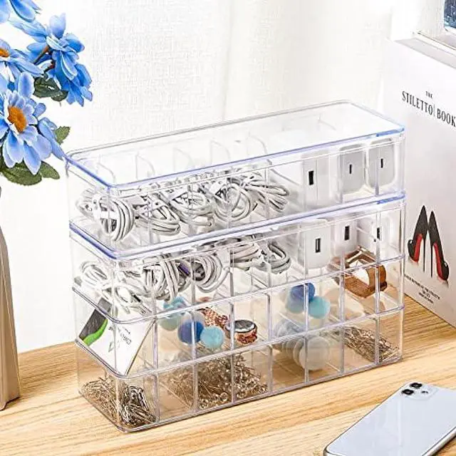Alt view image 6 of 6 - 4 Pcs Cable Organizer Box with 40 Pcs Wire Ties, Clear Plastic Cord Storage Box with Lid, Electronics Organizer for Home Office Desk Organizers and Accessories