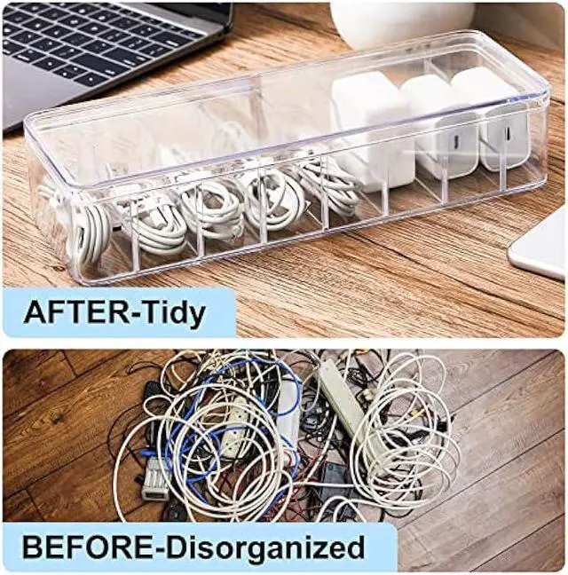 Alt view image 4 of 6 - 4 Pcs Cable Organizer Box with 40 Pcs Wire Ties, Clear Plastic Cord Storage Box with Lid, Electronics Organizer for Home Office Desk Organizers and Accessories