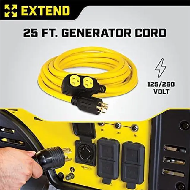 Alt view image 3 of 7 - Champion 25-Foot 30-Amp 125/250-Volt Duplex-Style Generator Extension Cord (L14-30P to four 5-20R)