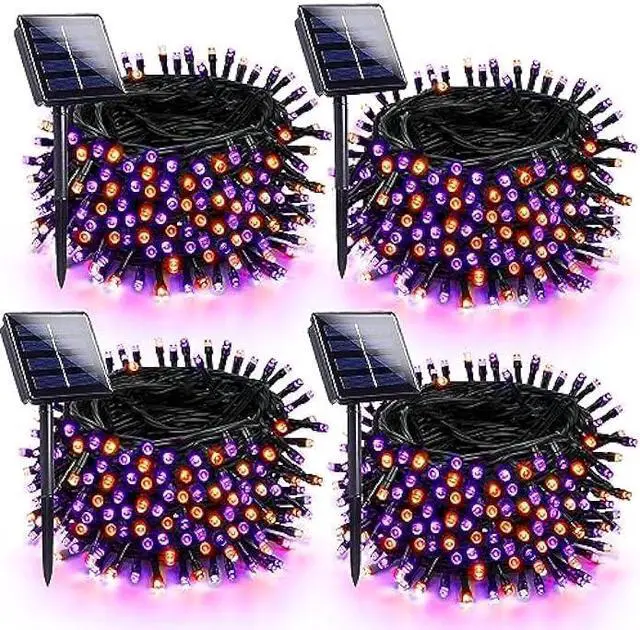 Main image of Orange and Purple Solar Halloween Lights Outdoor Waterproof, 4-Pack 180 FT 320 LED Solar String Lights Black Wire 8 Modes Solar Fairy Twinkle Lights for Tree Bush Garden Horror Party Decoration