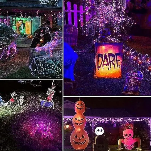 Alt view image 2 of 6 - Orange and Purple Solar Halloween Lights Outdoor Waterproof, 4-Pack 180 FT 320 LED Solar String Lights Black Wire 8 Modes Solar Fairy Twinkle Lights for Tree Bush Garden Horror Party Decoration