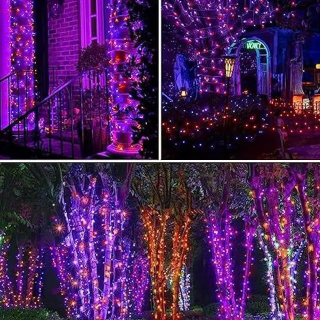 Alt view image 4 of 6 - Orange and Purple Solar Halloween Lights Outdoor Waterproof, 4-Pack 180 FT 320 LED Solar String Lights Black Wire 8 Modes Solar Fairy Twinkle Lights for Tree Bush Garden Horror Party Decoration